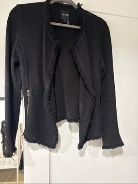 NIC+ZOE Black Fringe-Trim boucle weave Open Cardigan jacket. Small.